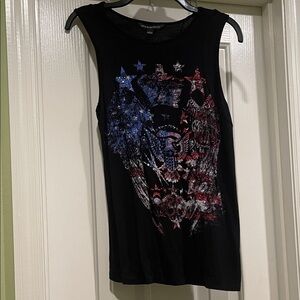 Rock & Republic Black Sleeveless Tee with Patriotic Graphic